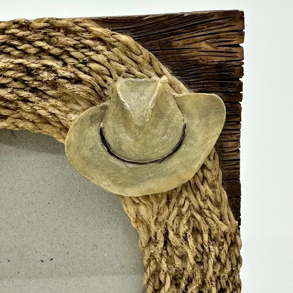 Western Cowboy Boot‎ Hat Rope 3D Resin Picture Frame Rustic Decor Brown